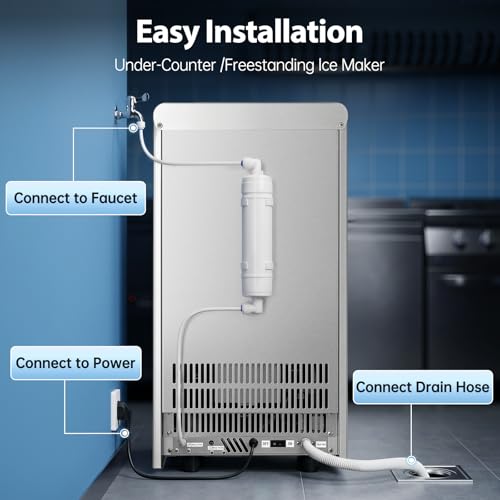 Image of 130lbs /30lbs Ice Machine, Self-Cleaning Commercial for Bar & Home | 13 thickness levels, 10-min auto-clean, 24H timer, LED display, quick water hookup - easy maintenance.