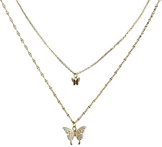 arzonai Golden Butterfly Necklace for Women Double Layer Clavicle Chain Shiny CZ Necklace Dainty Gifts Party Jewelry Gift-picture-14