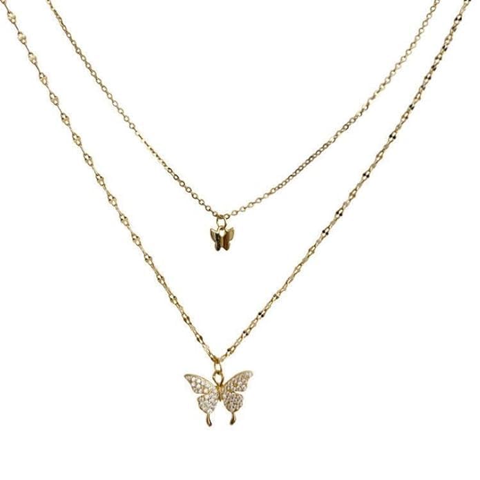ARZONAI Golden Butterfly Necklace for Women Double Layer Clavicle Chain Shiny CZ Necklace Dainty Gifts Party Jewelry Gift (B0CXMVQMN3) Amazon Price History, Amazon Price Tracker