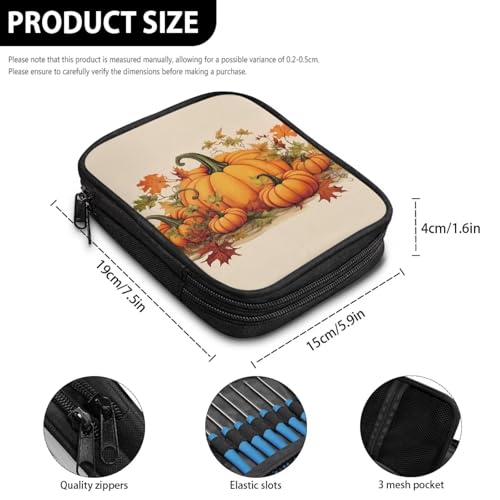 Image of Pumpkin Crochet Hook Case Lightweight Thanksgiving Crochet Organizers and Storage Soft Easy to Clean Travel Outdoors Home
