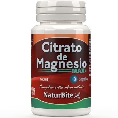 Citrato de Magnesio MAX NaturBite   60 Comprimidos   Alta Biodisponibilidad   250mg de Magnesio Elemental por Comprimido   Suplemento Premium para Huesos, Músculos y Energía