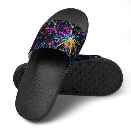 Colorful Fireworks Laser Men's Bathroom Slippers Shower Indoor Home Beach Outdoor Shoes for Women4