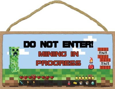 SJT ENTERPRISES, INC. Do Not Enter - Mining In Progress Gamer Theme Kid's Child Theme Room 5" x 10" Wood Plaque Sign (49625)