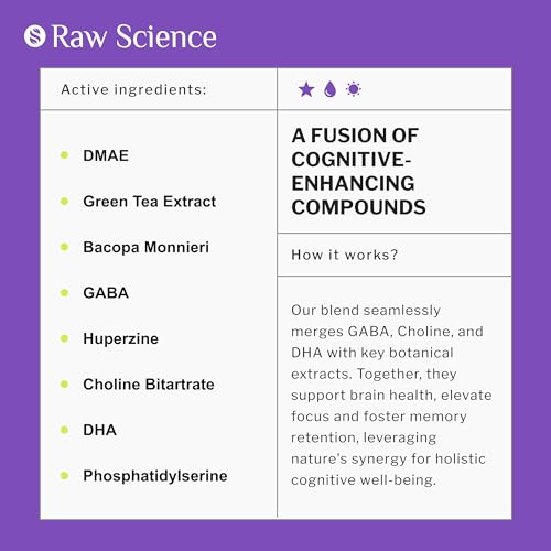 Nootropic Brain Supplements for Memory & Focus with GABA, Choline, DHA - Brain Health Support: Phosphatidylserine, Bacopa Monnieri, Huperzine A - Green Tea Extract, DMAE for Energy Boost - 60 Capsules