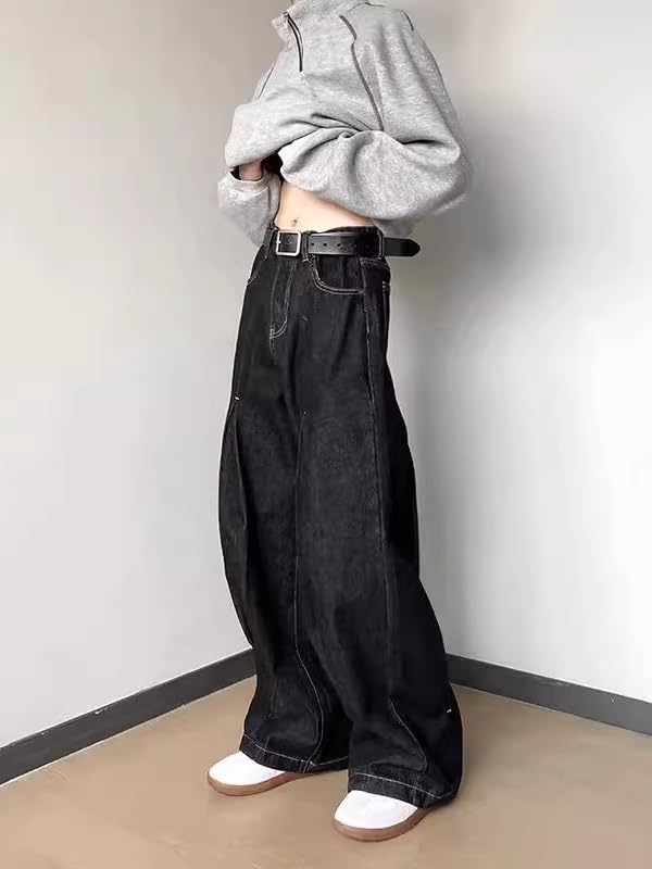 Men's American Retro Black Wide Leg Denim Jeans4