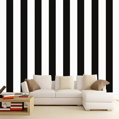 Papel pintado mural de 300 x 210 cm, diseño de rayas blancas y negras 3D, papel tapiz de tela no tejida para dormitorio, sala de estar, decoración de paredes, fondo de TV en blanco y negro, adhesivo