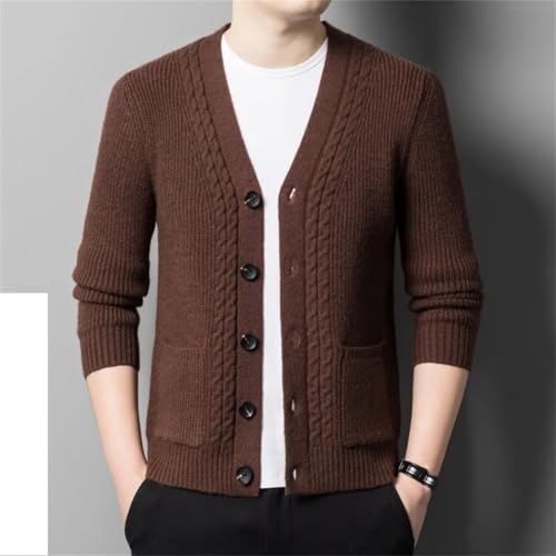 Men's Solid V-Neck Daily Warm Cardigan Single-Breasted Slim Stretchable Vertical Striped Long-Sleeved Sweater2