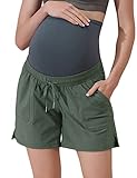 Maacie Maternity 5' Running Athletic Shorts, Sports Active Workout Tennis Shorts Olive Green M