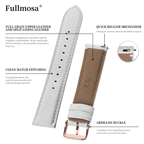 Image of Fullmosa 18mm Quick Release Watch Straps,Leather Replacement Watch Band for Fossil Tailor /Gen 4 Q Venture HR /Gen 3 Q Venture /Seiko Premier Kinetic - Ivory White