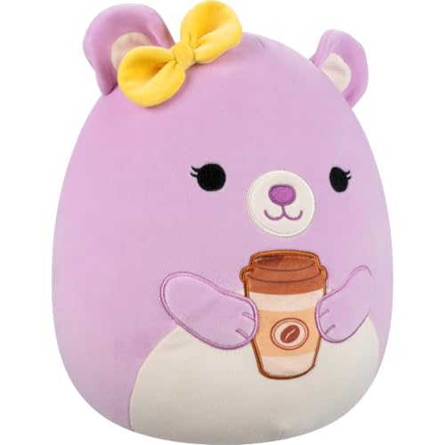 Image of Squishmallows Original 12in Faine the Pink Bear with Bow Holding Coffee - Official Jazwares Plush (Medium-Sized)
