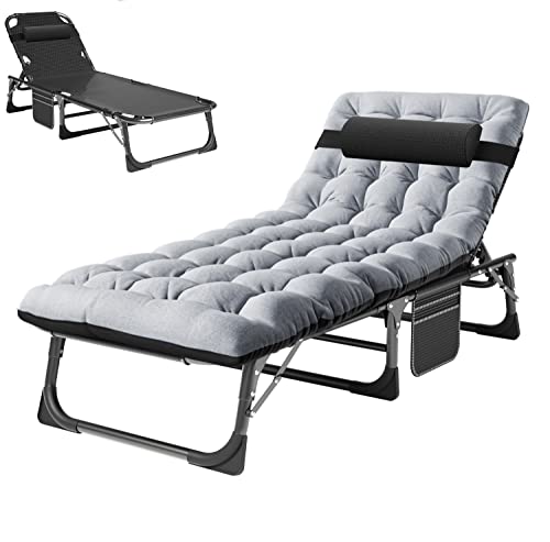 HZT Adults Patio Chaise Lounge Chair with Mattress Outdoors Portable Bed Frame for Adults