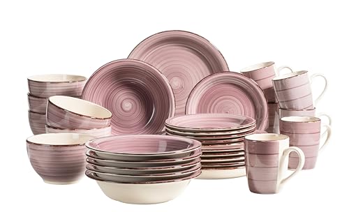 MÄSER Bel Tempo II, 30-teiliges Vintage Geschirr Set für 6 Personen, handbemaltes Keramik Kombiservice, Steingut, Berry MÄSER Bel Tempo II, 30-teiliges Vintage Geschirr Set für 6 Personen, handbemaltes Keramik Kombiservice, Steingut, Berry