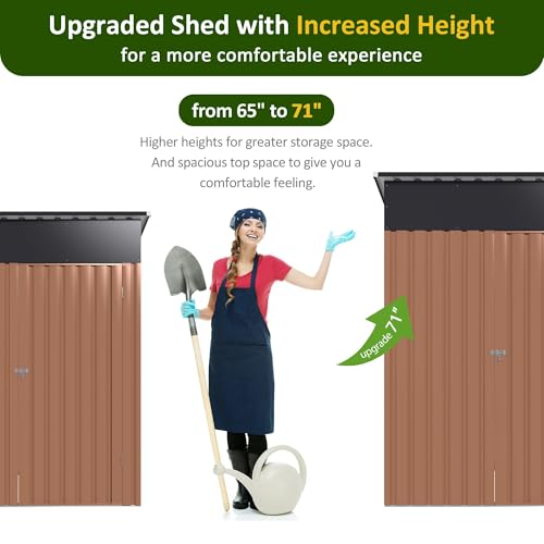 Image of DAUSOLA 5x2.5 FT Outdoor Storage Shed, Metal Garden Tool Shed with Updated Frame Structure and Lockable Doors, Ideal for Backyard Garden Patio Lawn, Brown
