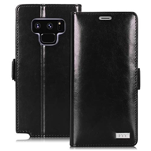 FYY Case for Samsung Galaxy Note 9, Premium PU Leather Handmade Note 9 Wallet Case with Kickstand Card Slots Magnetic Closure Protective Cover for Galaxy Note 9 (2018) Black
