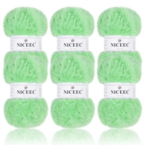 Image of NICEEC 6 Skeins Soft Faux Fur Yarn 210yds /10.6oz- S89#Light Green