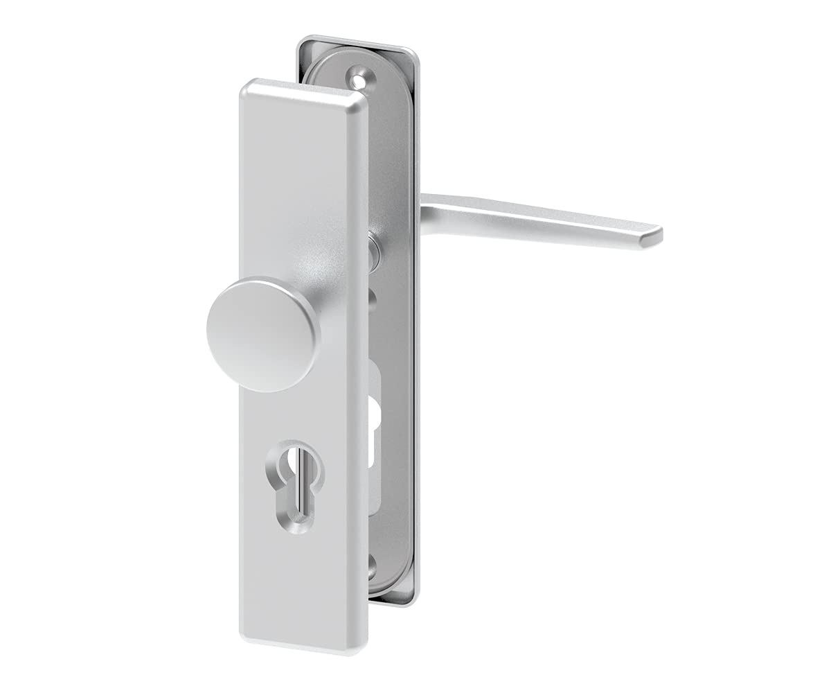 BASI Tür-Schutzbeschlag aus Aluminium F1 | für Haustüren | Türstärke 38-45 mm | Türklinke | Wechselgarnitur | Drücker | Knopf