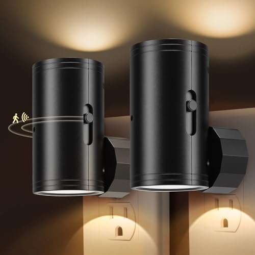Image of Motion Sensor LED Night Light Plug in,5-300lm Adjustable Brightness,2 Pack | Dusk to Dawn Sensor,Dimmable,Soft White 3000K,for Bedroom,Bathroom,Stairs,Hallway