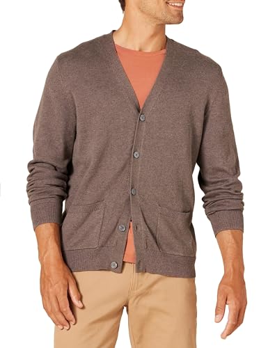 Amazon Essentials Pull Cardigan en Coton Homme, Brun Chiné, XL