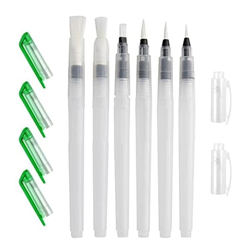 Juego Pluma Acuarela (6 Piezas),Pinceles de Acuarela con depósito rellenable, para Pinturas de Acuarela, para Colorear, Pintar, Paleta Mezcla de Pintura