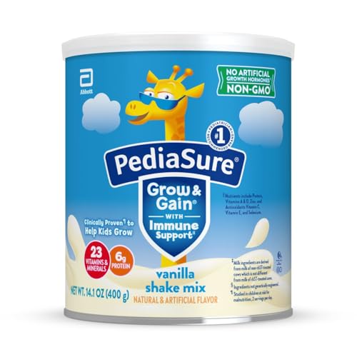 PediaSure Grow & Gain with Immune Support Shake Mix Powder 23 Vitamins & Minerals 6g Protein Non-GMO Gluten-Free Vanilla 14.1 oz Can Pack of 1-8 servings