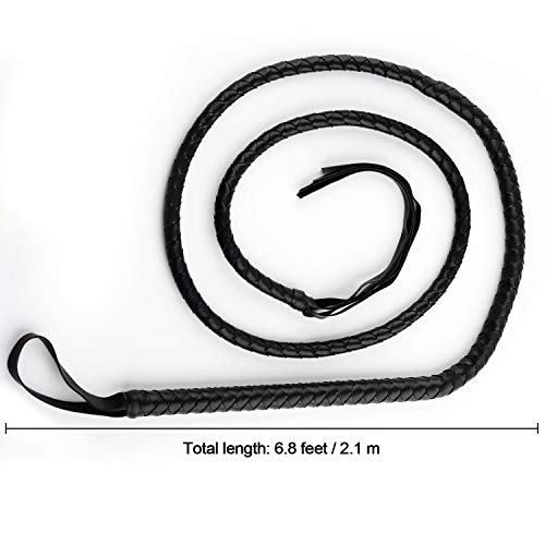 Sunshane 1 Piece 6.8 Feet Costume Whip Handmade Leather Bullwhip Cosplay Supplies for Halloween Costume Accessories (Black)