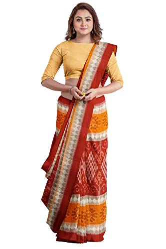 Image of Odisha Sambalpuri Handloom Ikat Women's Cotton Saree, Odisha Handloom Handmade Pure Cotton Khandua Saree, Ikkat Orissa Traditional Handloom Saree Without Blouse