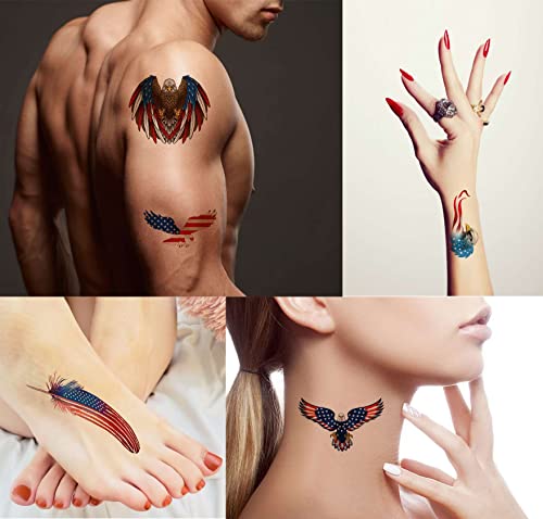 Eagle 6 Sheets Temporary Tattoos For Adults Men Women Feather America Flag Abstract Independence Day Usa Flags Flying Wing Bald Breaking Through A Wall Fake Tattoo Kits Sets For Neck Arm Hands Leg #TOP2
