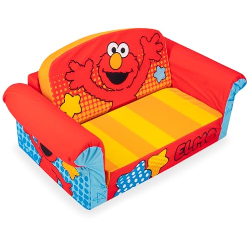 Marshmallow Furniture, Children's 2-in-1 Flip Open Foam Compressed Sofa, Sesame Street’s Elmo