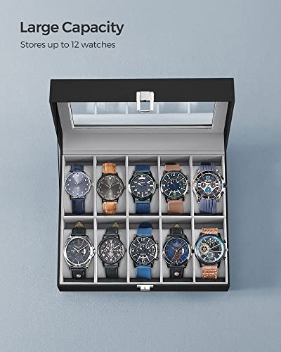 Songmics Watch Box, 10-Slot Watch Case With Large Glass Lid, Removable Watch Pillows, Watch Box Organizer, Gift For Loved Ones, Black Synthetic Leather, Gray Lining Ujwb010Bk #TOP4