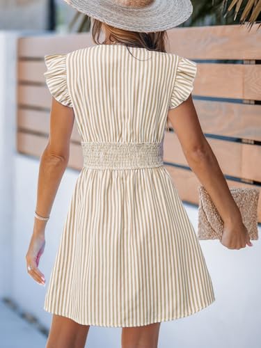 Image of CUPSHE Women's Striped Summer Dresses V Neck Casual Mini Dress Flutter Sleeve Ruffle Button Sundresses