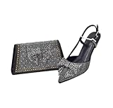 Ensemble de chaussures et sac italien de luxe pour femme avec sac à main assorti pour mariage nigérian, Noir , 40.5 EU