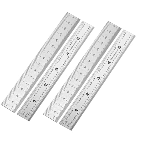 6 Inch Machinist Ruler 4-Pack Stainless Steel Precision Scale Ruler with Inch/Metric Etched Markings Dual Side Measuring Rule for Engineers Drafting Woodworking