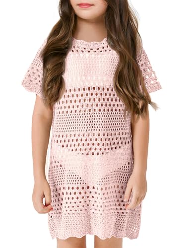Image of Amarmia Girls Swim Cover Up Crochet Bathing Suit Cover Ups Short Sleeve Summer Beach Dress