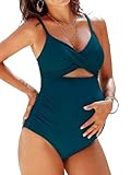 CUPSHE Damen Maternity Badeanzug V Ausschnitt Wickeloptik Crossover Nach Schwangerschaft Zierausschnitte Einteilige Umstandsbademode Swimsuit Marineblau XL