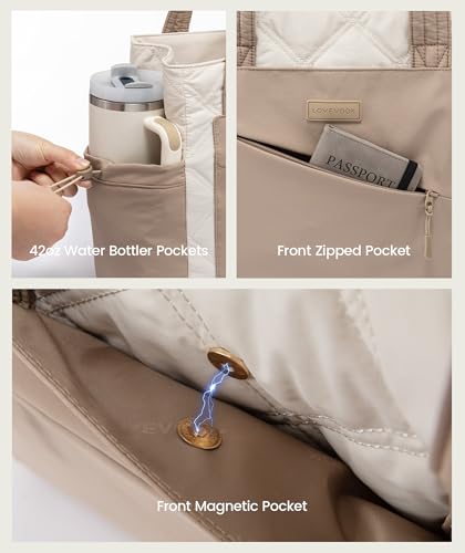 Image of LOVEVOOK Tote Bag for Women, puffer tote bag for Work Travel Nurse, Lightweight quilted Bags with Compartments