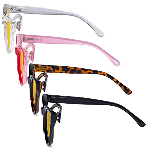 Image of Eyekepper 4 Pack Oversized Blue Light Filter Glasses Women Cat Eye Computer Reading Glasses Amber Tinted +1.50