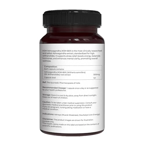 Image of Pure Nutrition Ashwagandha KSM66 (500mg) - 60 Capsules | Ashwagandha Supplement for Men & Women | Clinically Studied Root Extract | Supports Stress Relief, Energy, Stamina & Recovery