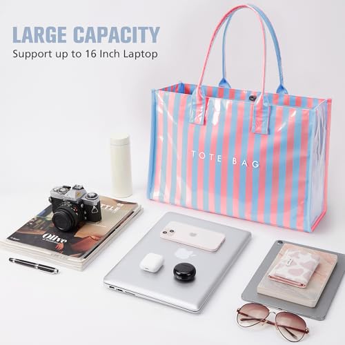 Image of KALIDI PVC Tote Bag Women's Kraft Paper Work Handbags Purses with Top Handle