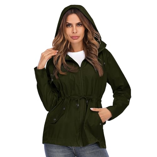 Lu's Chic Women's Rain Jackets Anorak Waterproof Casual Military Utility Outdoor Fall Hood3