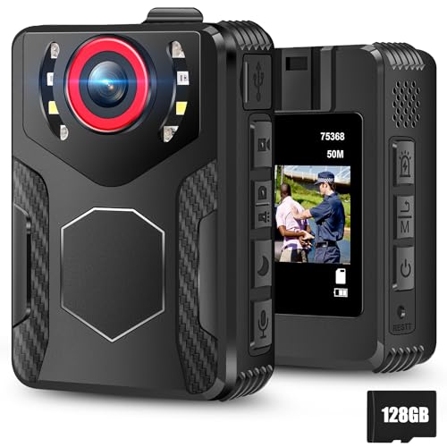 Body Camera with Audio and Video Recording: 1080P FHD Body Cam, 128GB Wearable Pocket Camera, Night Vision, 10HR Battery, 2.0' Screen Bodycam for Work, Travel, Fishing, Pet Walking, Outdoor (128GB)