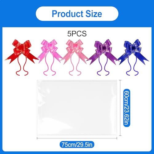 5 Stück Extra Groß Geschenkfolie Transparent CellophantüTen, 60 x 75cm Durchsichtiges Geschenkpapier mit 5 Zugschleifen, Cellophan GeschenktüTen für Blumen Geschenkkörbe Kunsthandwerk Leckerli Wrap