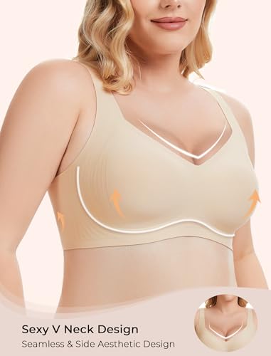 Image of Gailife Womens Jelly Comfortable Bras for Women No Underwire Supportive Bra | Wireless Bra Seamless Bralette Push Up,Soft Tshirt Bras,Mesh V /V Neck,U-back /X-back,Breathable Semi-fixed Pads,Bra Extender