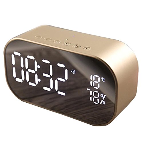 Digitaler Wecker Bluetooth Lautsprecher Radiowecker Dual-Alarm LED Dimmable Display 1800mah können Sie Musik für 8 Stunden,Schwarz