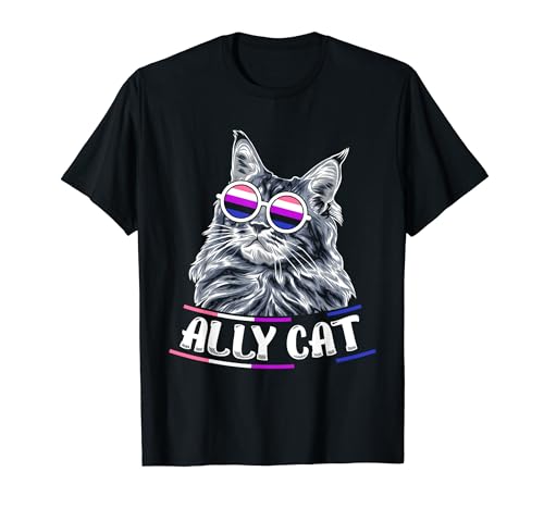 Genderfluid Sonnenbrille Kätzchen LGBT Silhouette Ally Cat T-Shirt