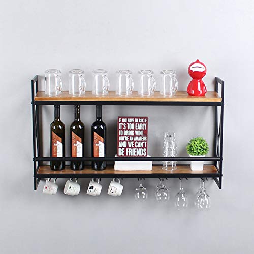 MBQQ Rustic Wall Mounted Wine Racks with 7 Stem Glass Holder,36in Industrial Metal Hanging Wine...