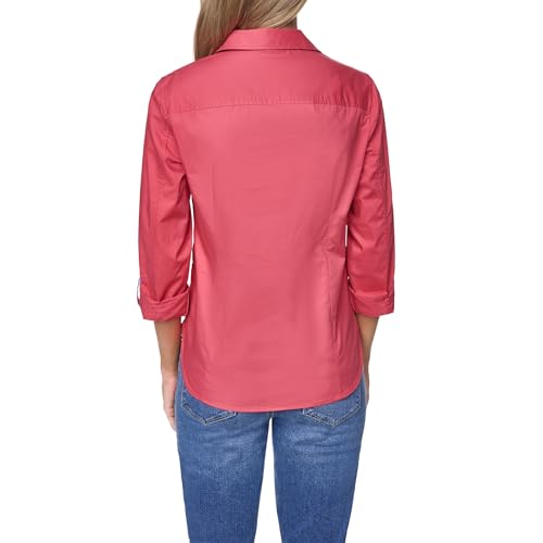 Image of Nautica Women's Button Front Long Sleeve Roll Tab Shirt