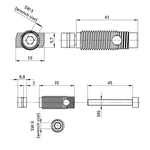 20x Set Automatikverbinder Einschraubverbinder Nut 10, Typ B, Stahl für leichtes Profil