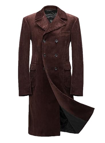 VENNYNG Men's Casual Corduroy Suit Coat Double Breasted Overcoat Daily Office Work Wear Long Jacket4