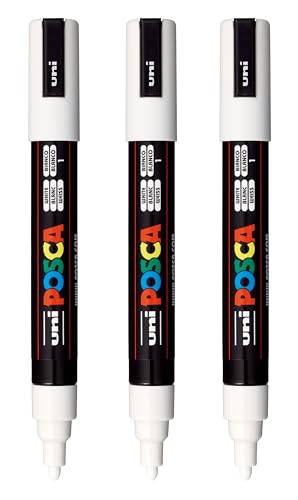 posca PC-5M Water-Based Paint Markers Reversible Medium Tip (1.8-2.5mm) White 3 Count