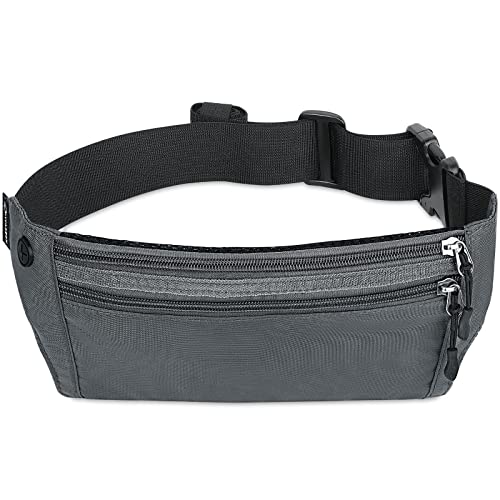 MYCARBON Bauchtasche Gürteltasche Flach Reisen Sport Hüfttasche RFID 100% Diebschutz | Wasserdicht | Joggen Fahrradfahren Reise Laufen | Hüfttasche Damen Herren Grau